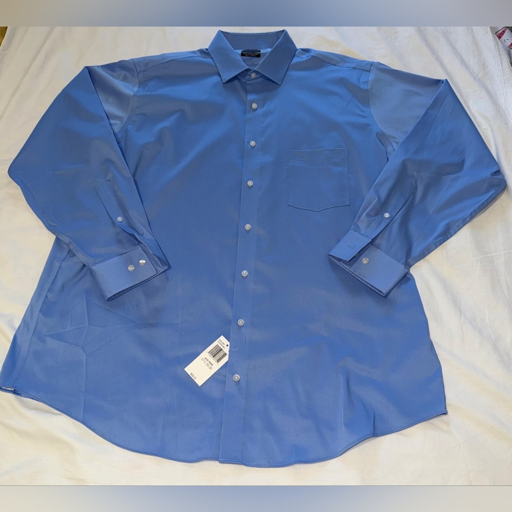 NWT VAN HEUSEN Men's Blue Dress Shirt SIZE 17 1/2 (34-35) ULTRA Wrinkle free
